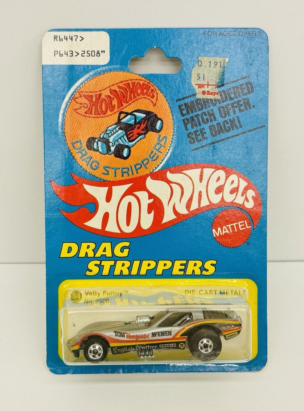 Hot Wheels Drag Strippers Vetty Funny Tom Mongoose McEwen Patch Card Protector